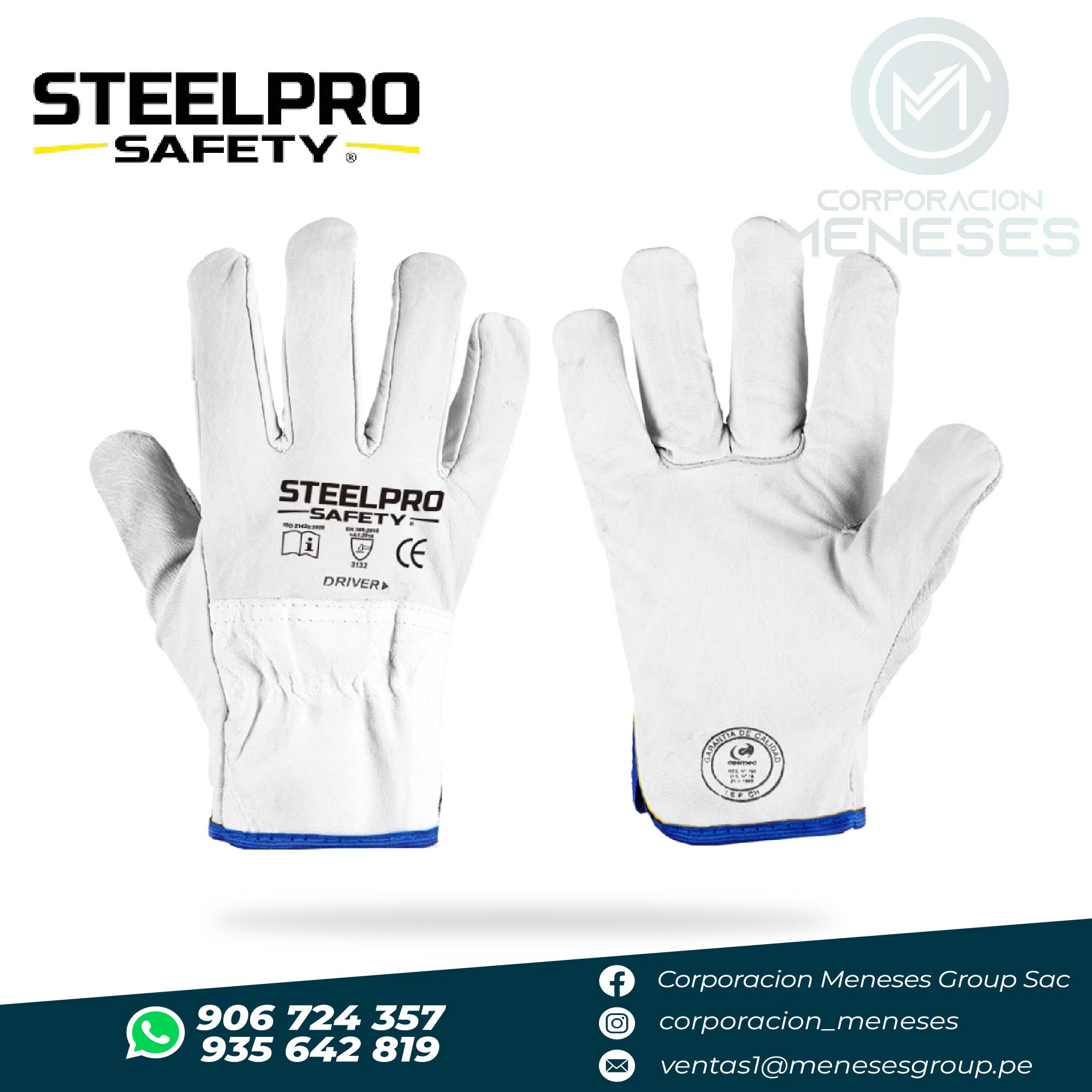 Guante de cuero driver blanco Steelpro