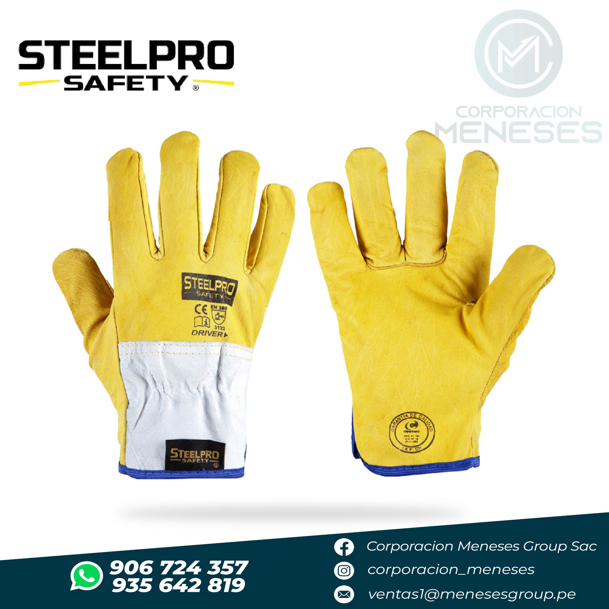Guante de Cuero Driver Amarillo Steelpro