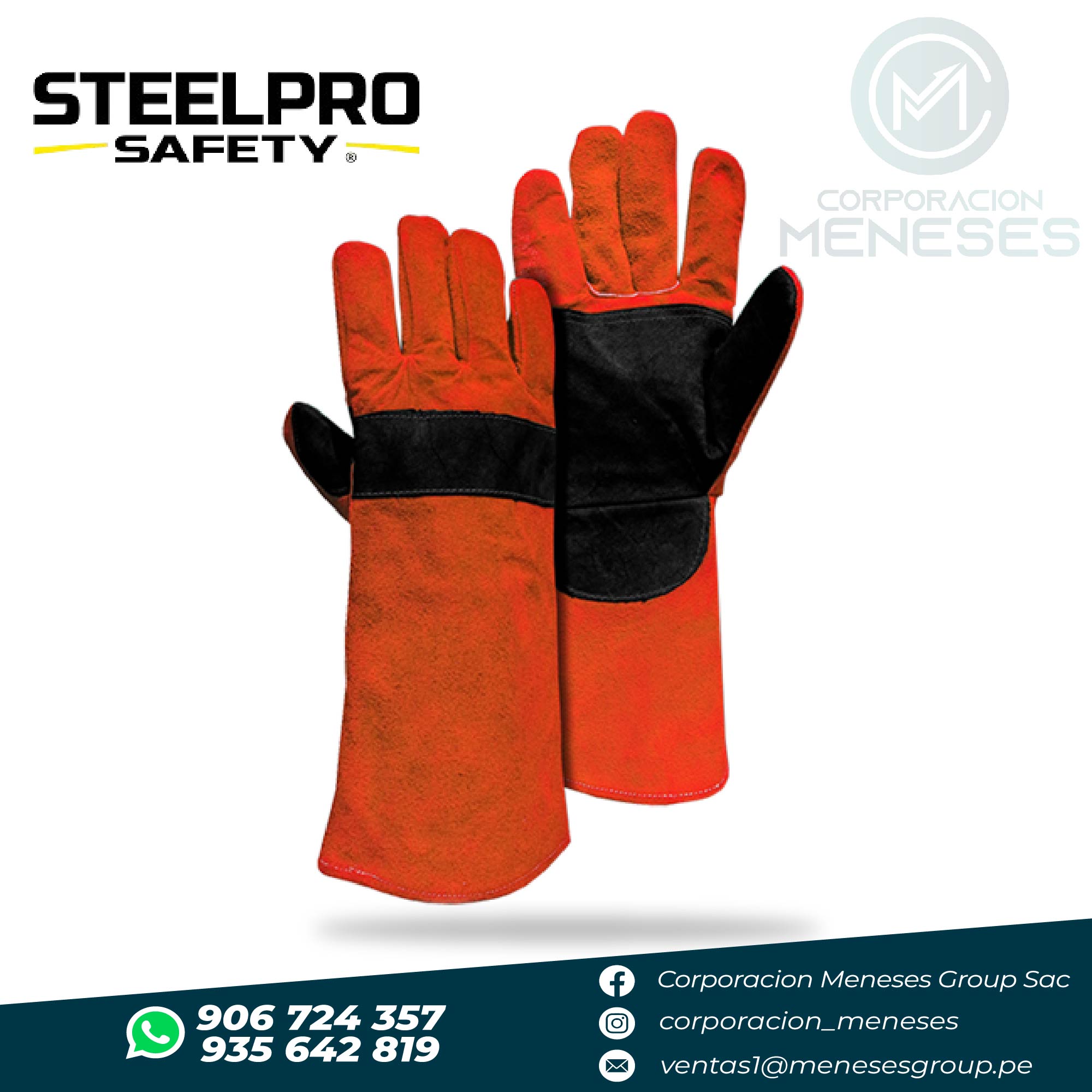 Guante de Cuero Soldador Naranja / Negro 15" | Steelpro