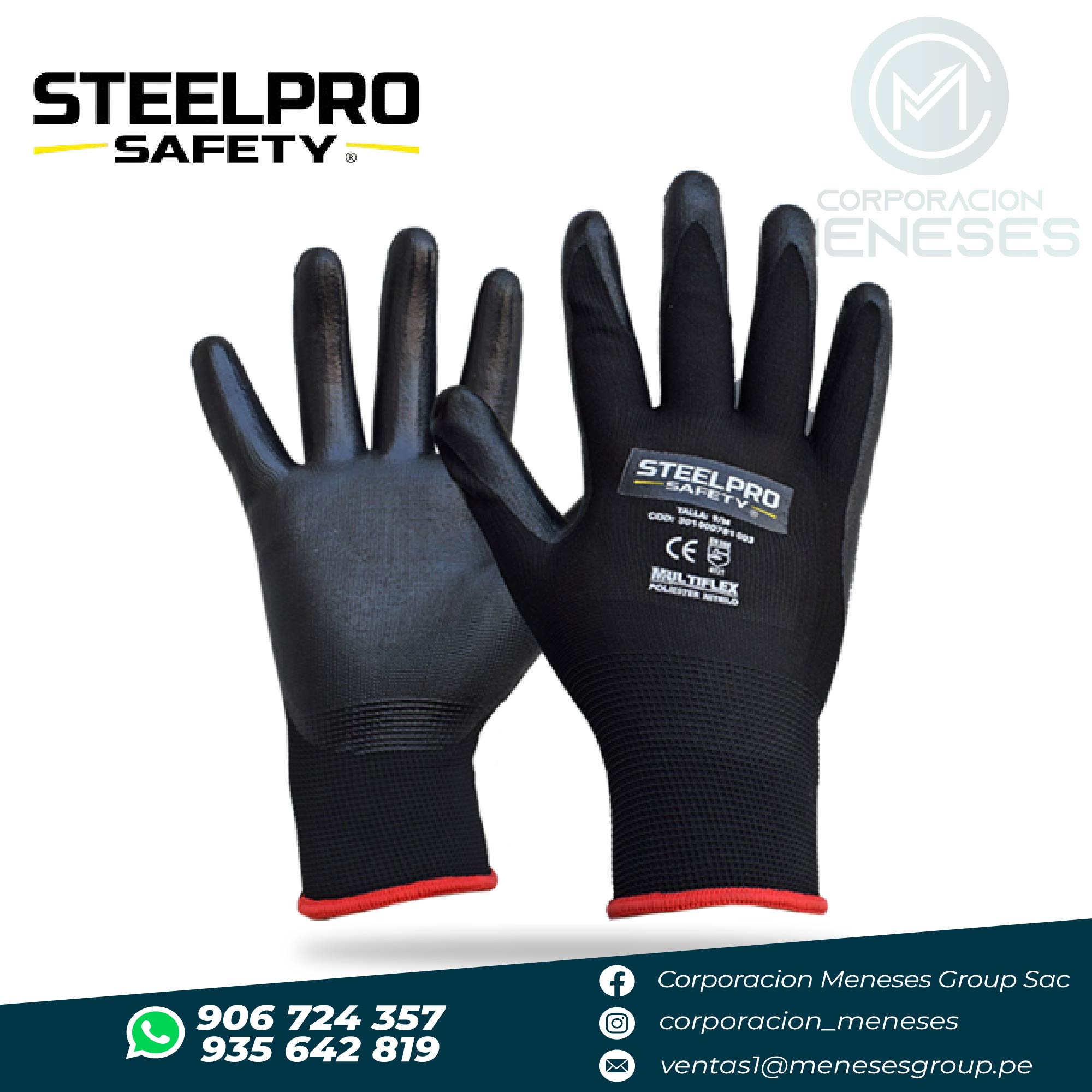 Guante Multiflex Poliéster PU Negro | Steelpro