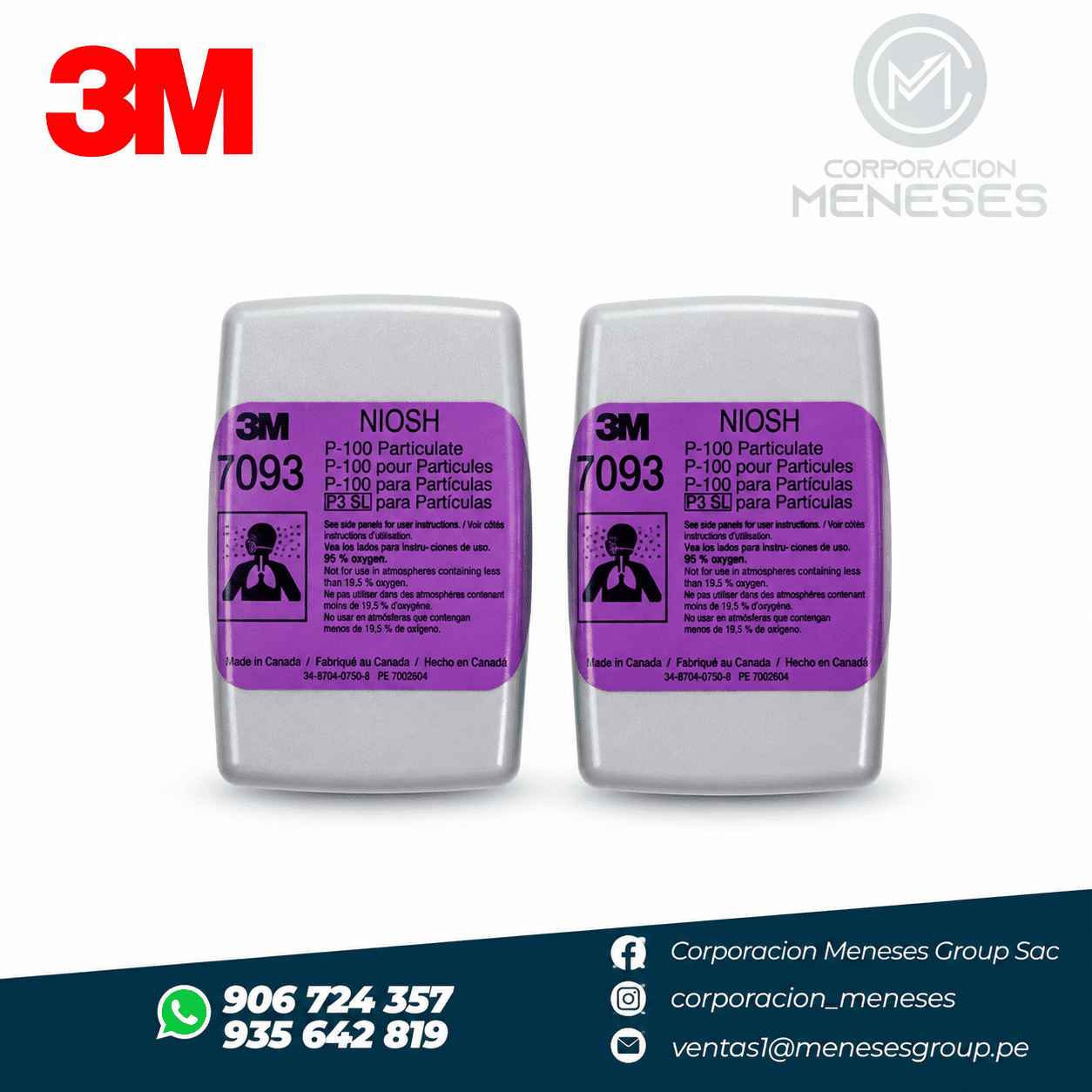 Filtro 7093 P100 para Respirador Media Cara y Rostro Completo | 3M